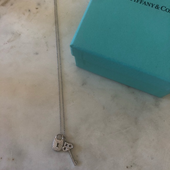 Tiffany & Co Diamond Platinum Lock & Key Necklace - Picture 3 of 5